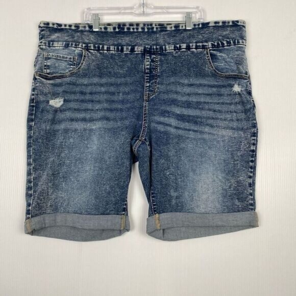 One5One Women's Stretch Denim Shorts Size 3X Blue Pockets Pull On - Picture 1 of 9